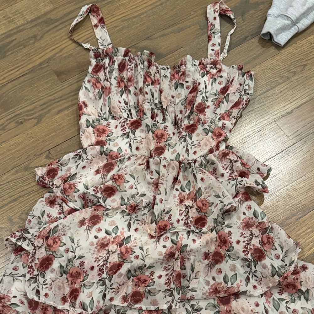 Altar'd State Floral Ruffle Mini Dress - Pink and Cream